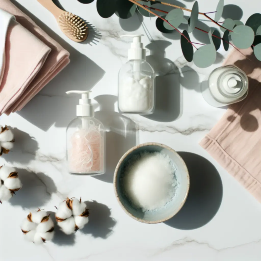 Produkty pielęgnacyjne w pastelowym opakowaniu