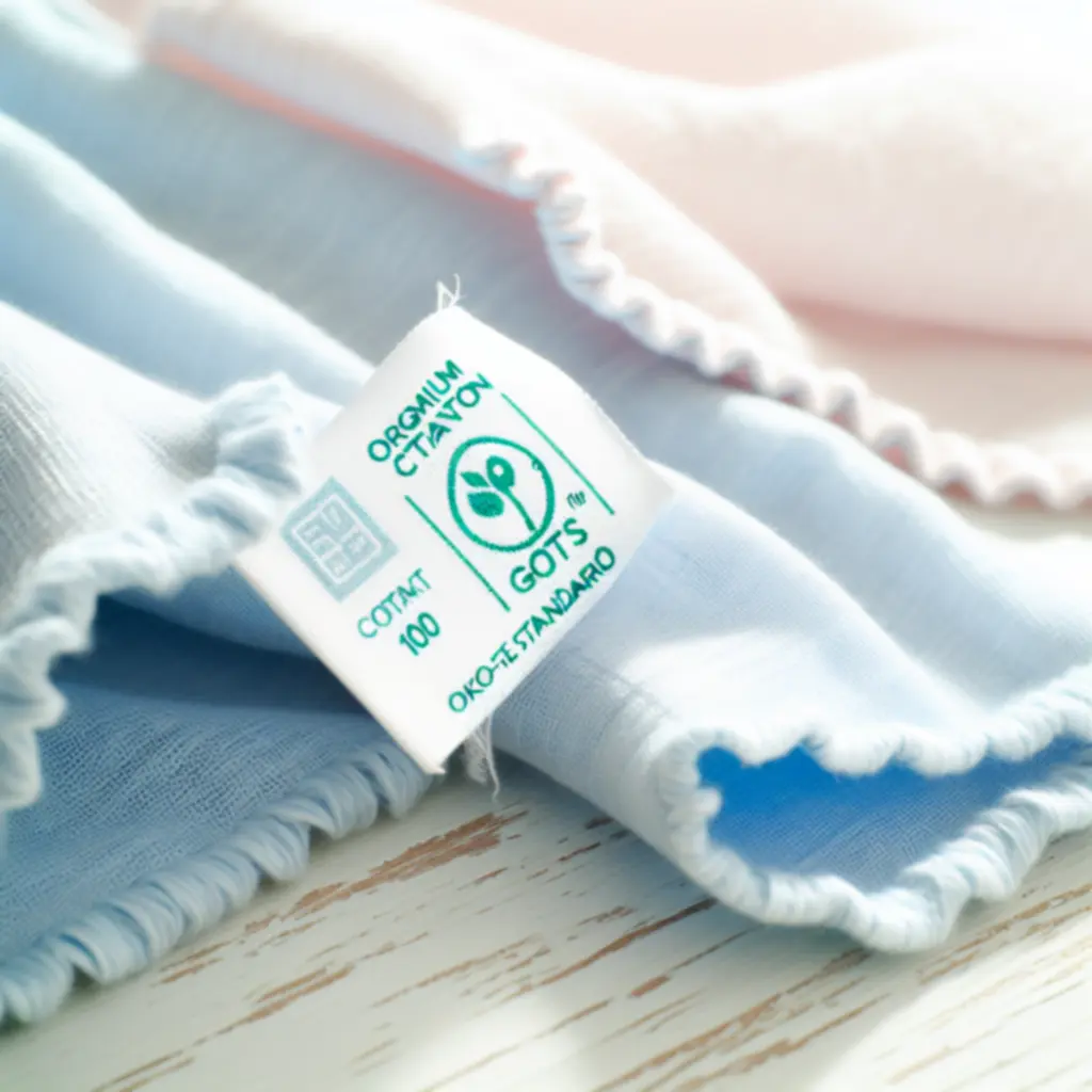 Certyfikowane materiały organiczne GOTS w odcieniach pudrowego błękitu i ciepłego beżu