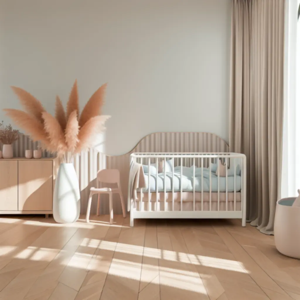 Spokojne, eteryczne wnętrze pokoju dziecięcego zaprojektowane do snu